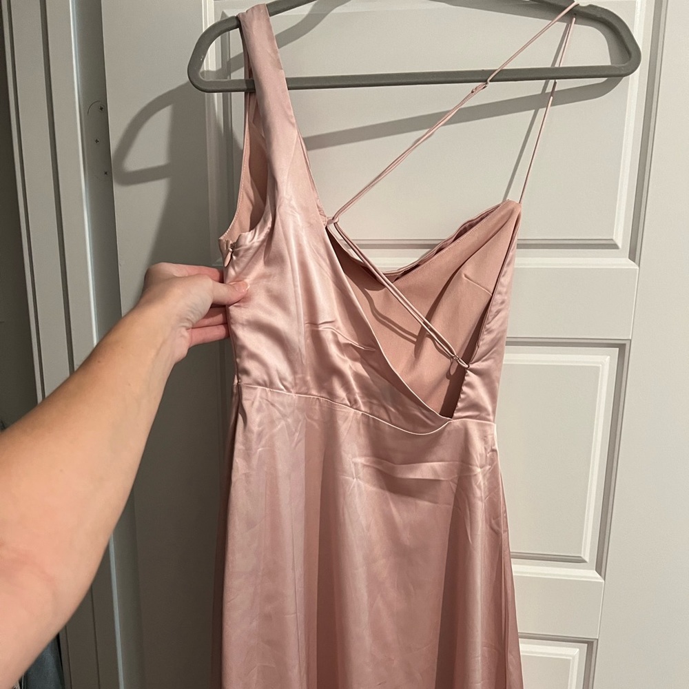 Lulus Sereno mauve pink satin cowl neck asymmetrical dress - Picture 3 of 6